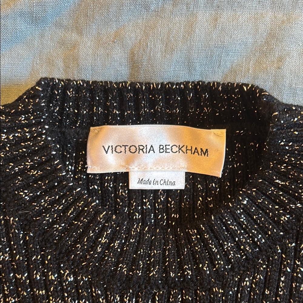 Victoria Beckham Black Crew Neck Sweater with Metallic Accents